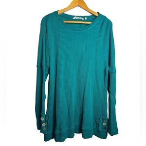 Soft SurroundingsBlueTeal Boho retro Thermal waffle knit Long Sleeve tunic top L